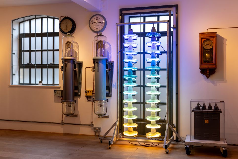 View of clocks and lighting at The Clockworks museum