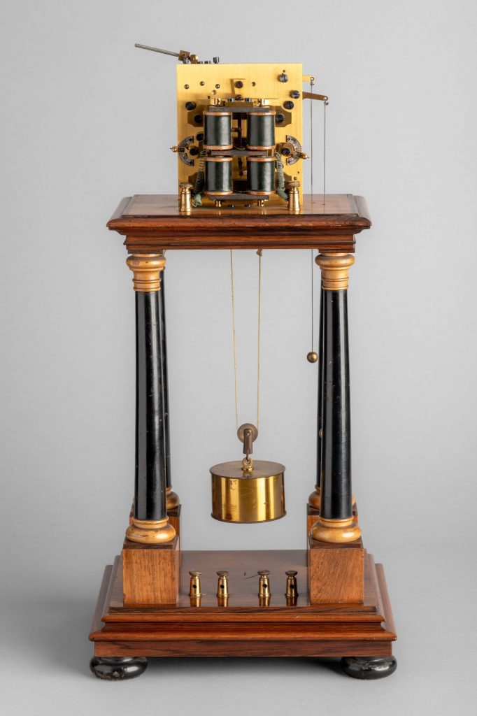 Reverse view of a Hipp chronoscope showing four solenoids